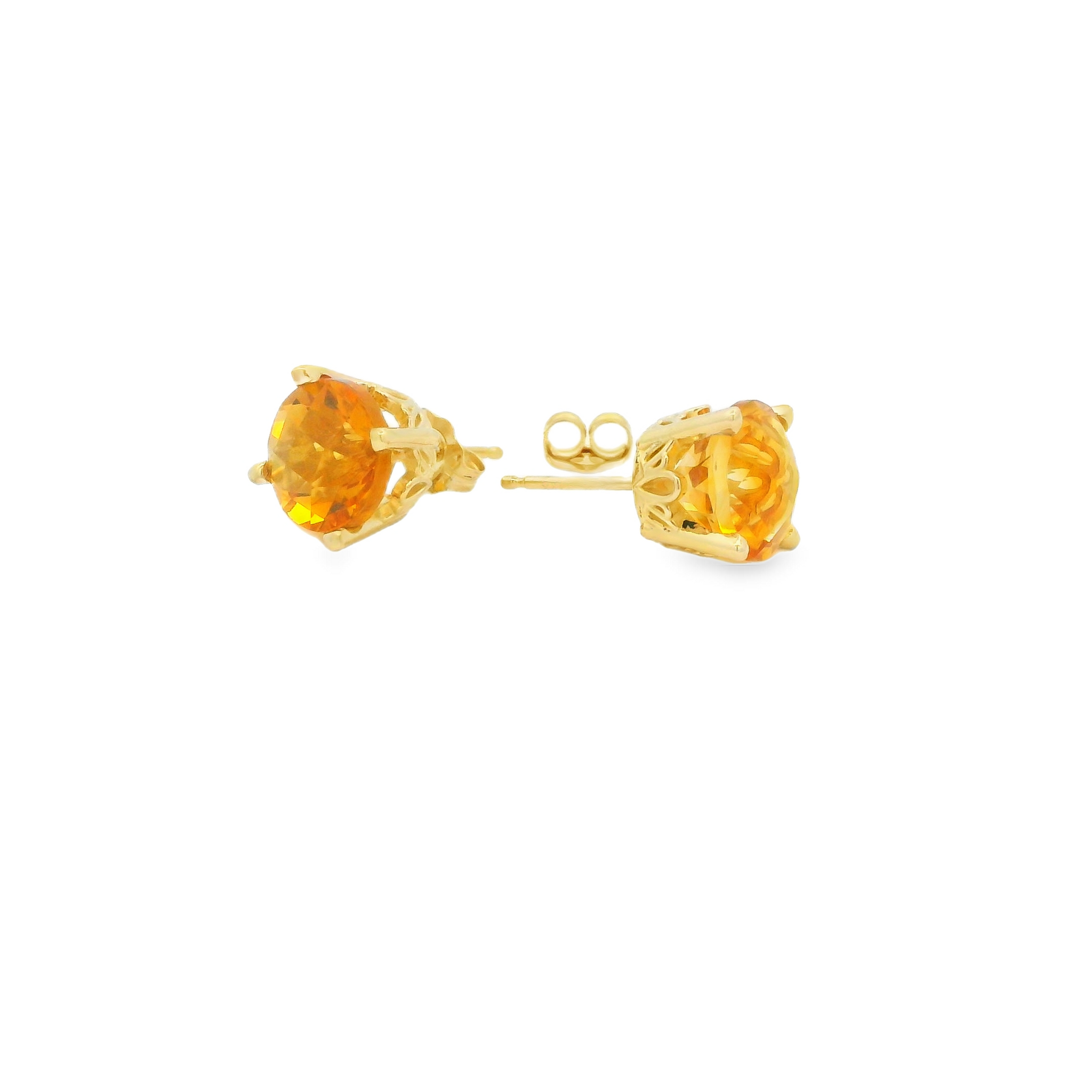 14K Yellow Gold 8mm Round Citrine Stud Earrings