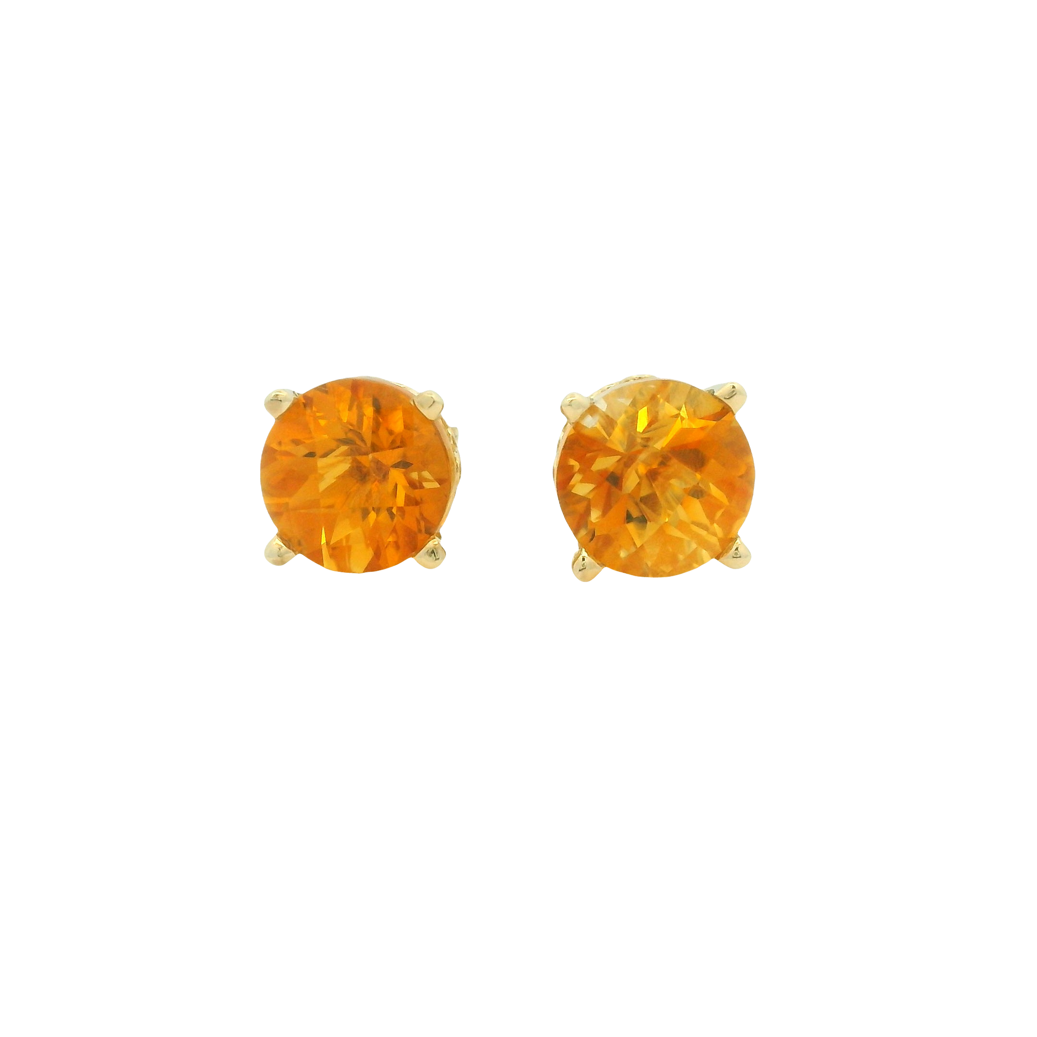 14K Yellow Gold 8mm Round Citrine Stud Earrings