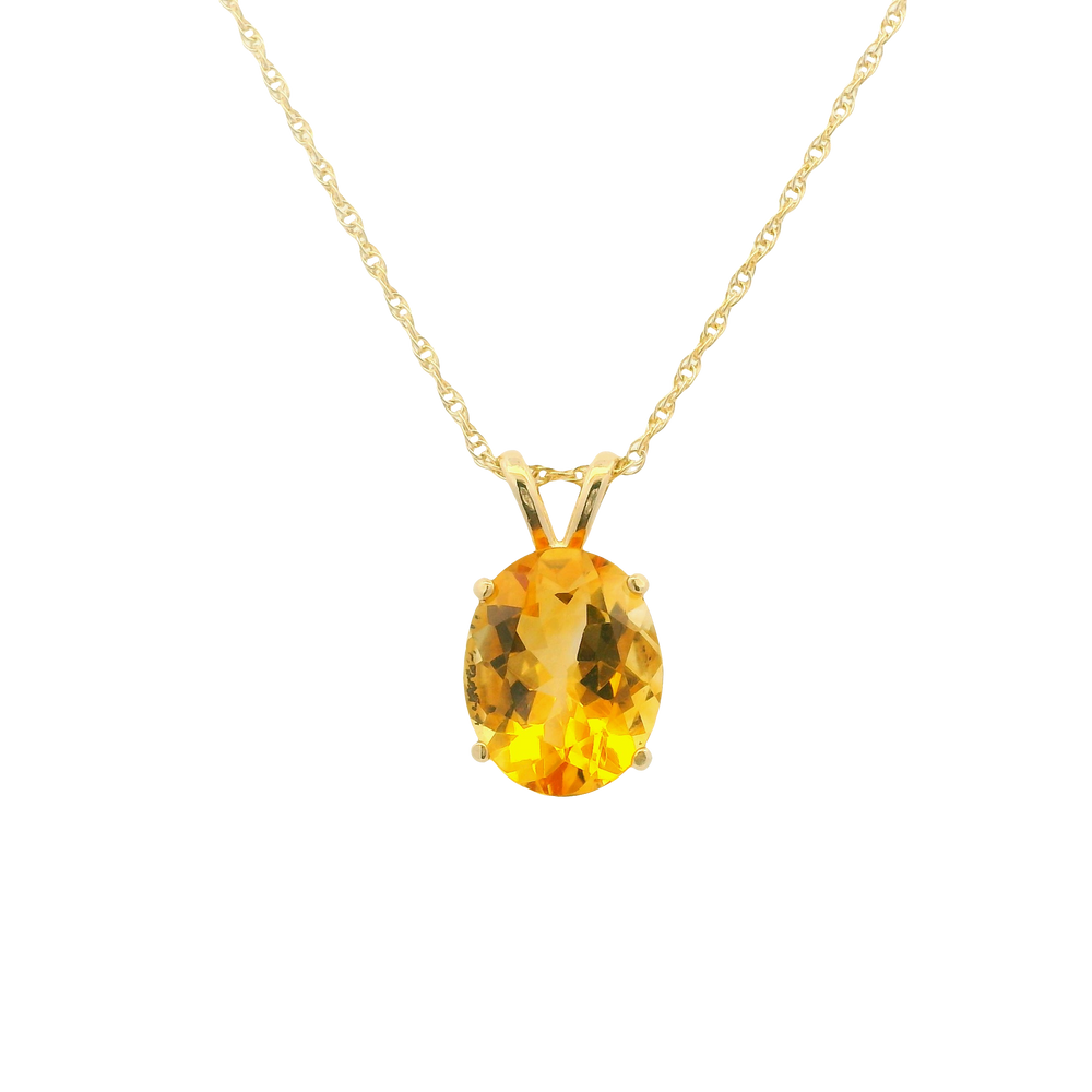 14K Yellow Gold 11x9mm Oval Citrine Pendant on 1.1mm Rope Chain 18"