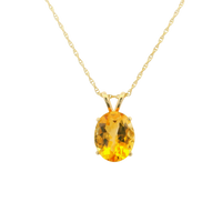 14K Yellow Gold 11x9mm Oval Citrine Pendant on 1.1mm Rope Chain 18"