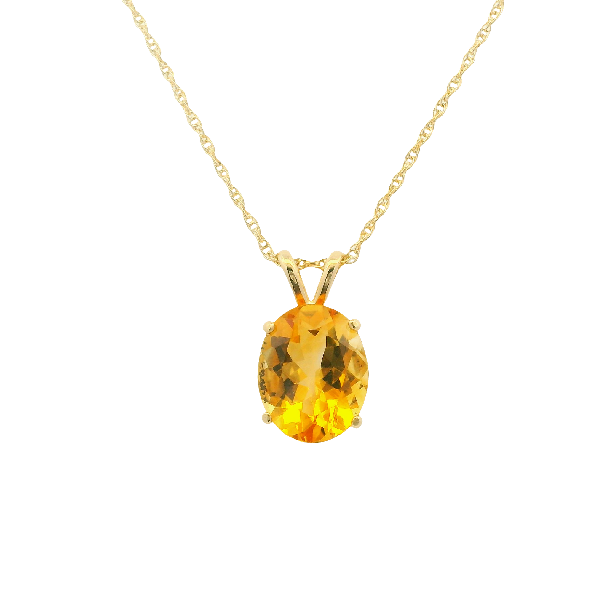 14K Yellow Gold 11x9mm Oval Citrine Pendant on 1.1mm Rope Chain 18"