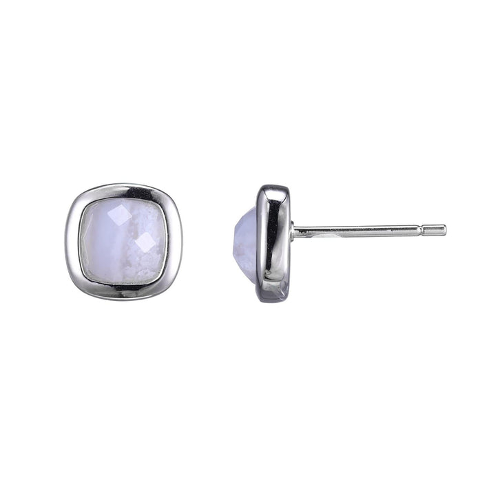 Sterling Silver Mirage 6mm Cushion Cut Blue Lace Agate Stud Earrings by Elle