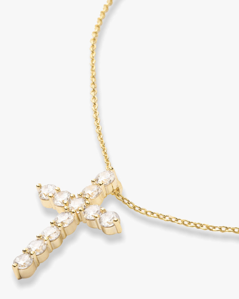 18K Yellow Gold Plated Simulated Diamond "Oh She Fancy" Small Cross Pendant