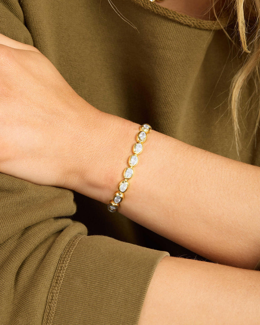 18K Yellow Gold Plated Simulated Diamonds She's a Boss Tennis Bracelet 6.5"