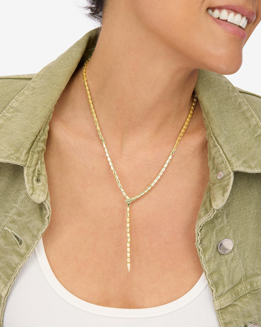 18K Yellow Gold Plated Serpent Lariat Necklace