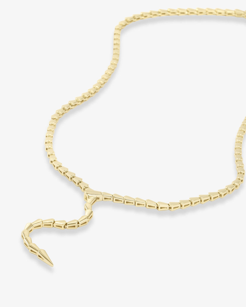 18K Yellow Gold Plated Serpent Lariat Necklace