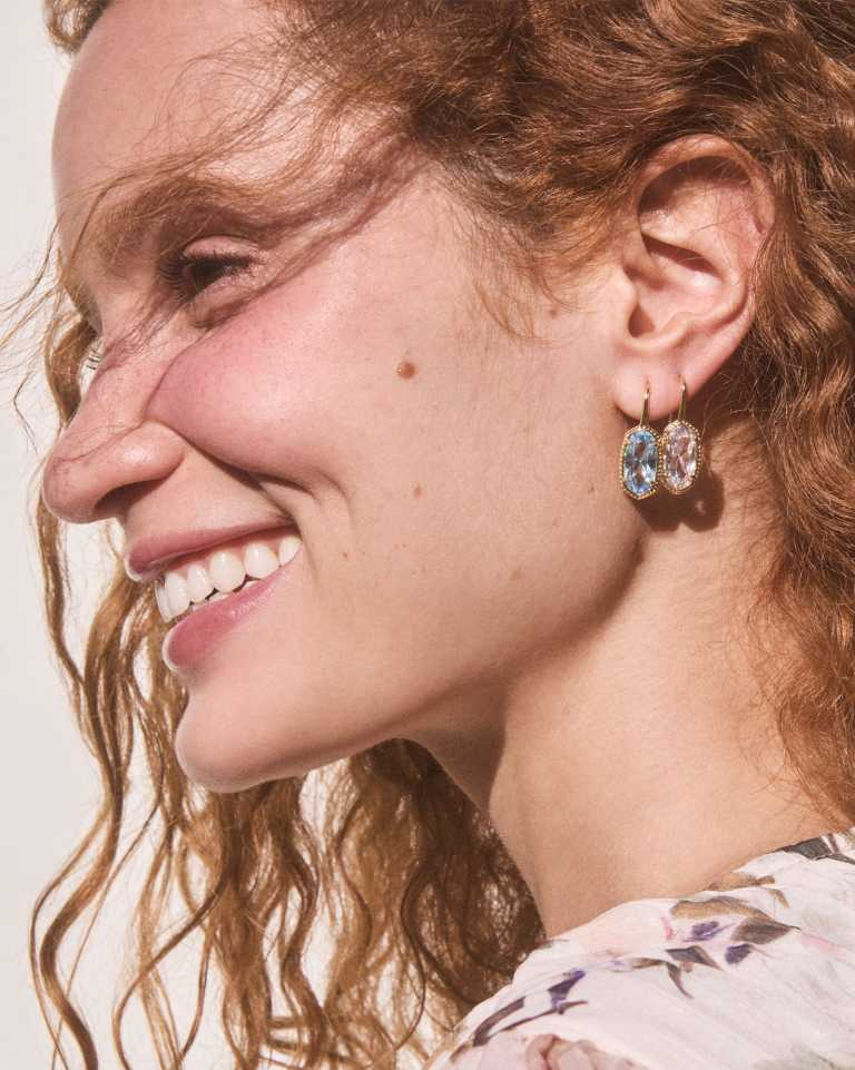 Lee Luxe Gold Plated Light Blue CZ Drop Earrings by Kendra Scott