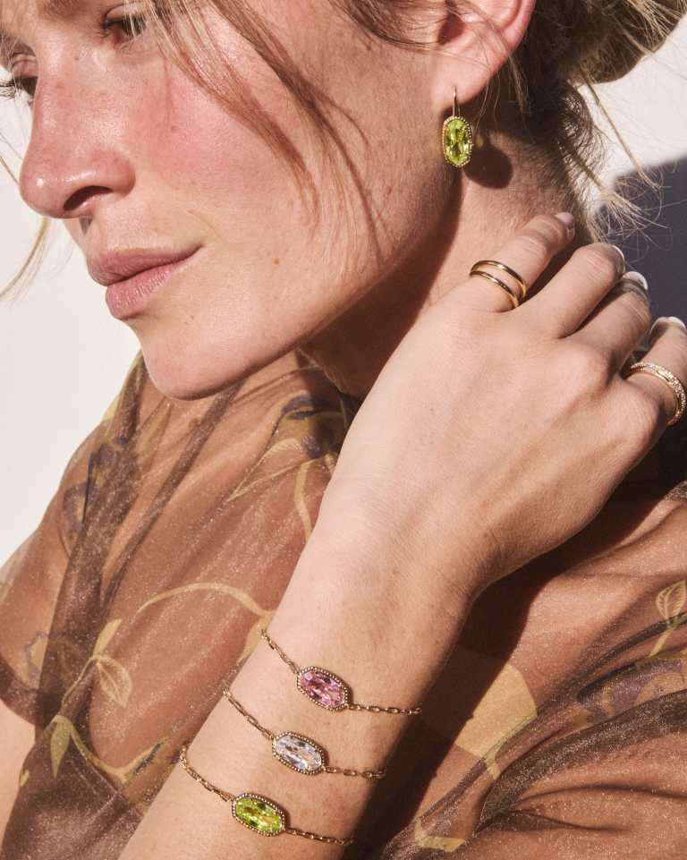 Lee Luxe Gold Plated Light Green CZ Drop Earrings by Kendra Scott