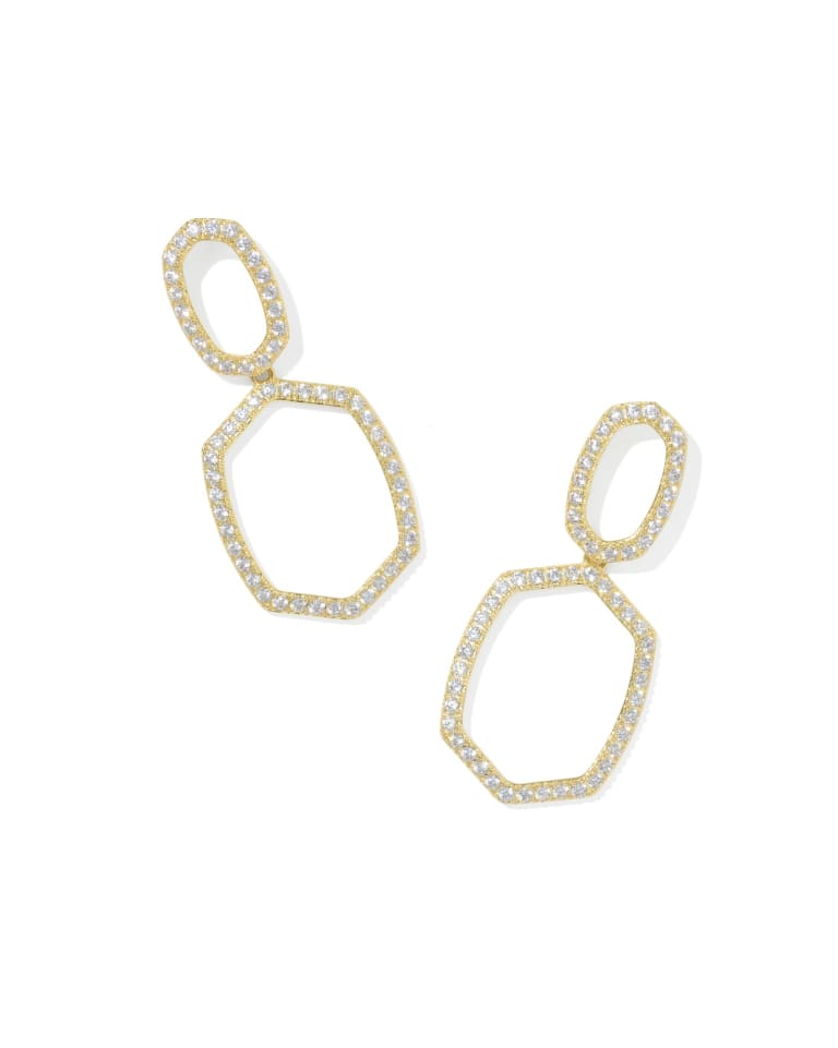 Daphne Gold Plated Pave White CZ Open Frame Earrings by Kendra Scott
