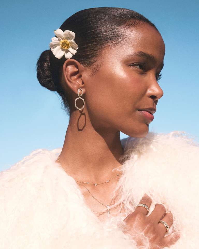 Daphne Gold Plated Pave White CZ Open Frame Earrings by Kendra Scott