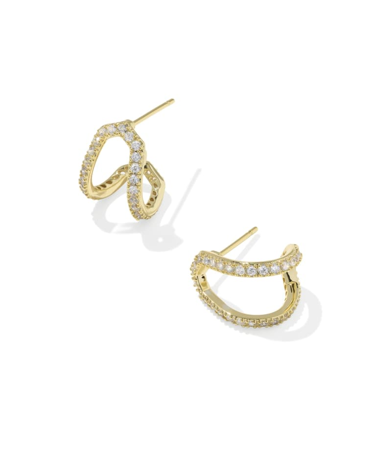Daphne Gold Plated Pave White CZ Huggie Earrings by Kendra Scott
