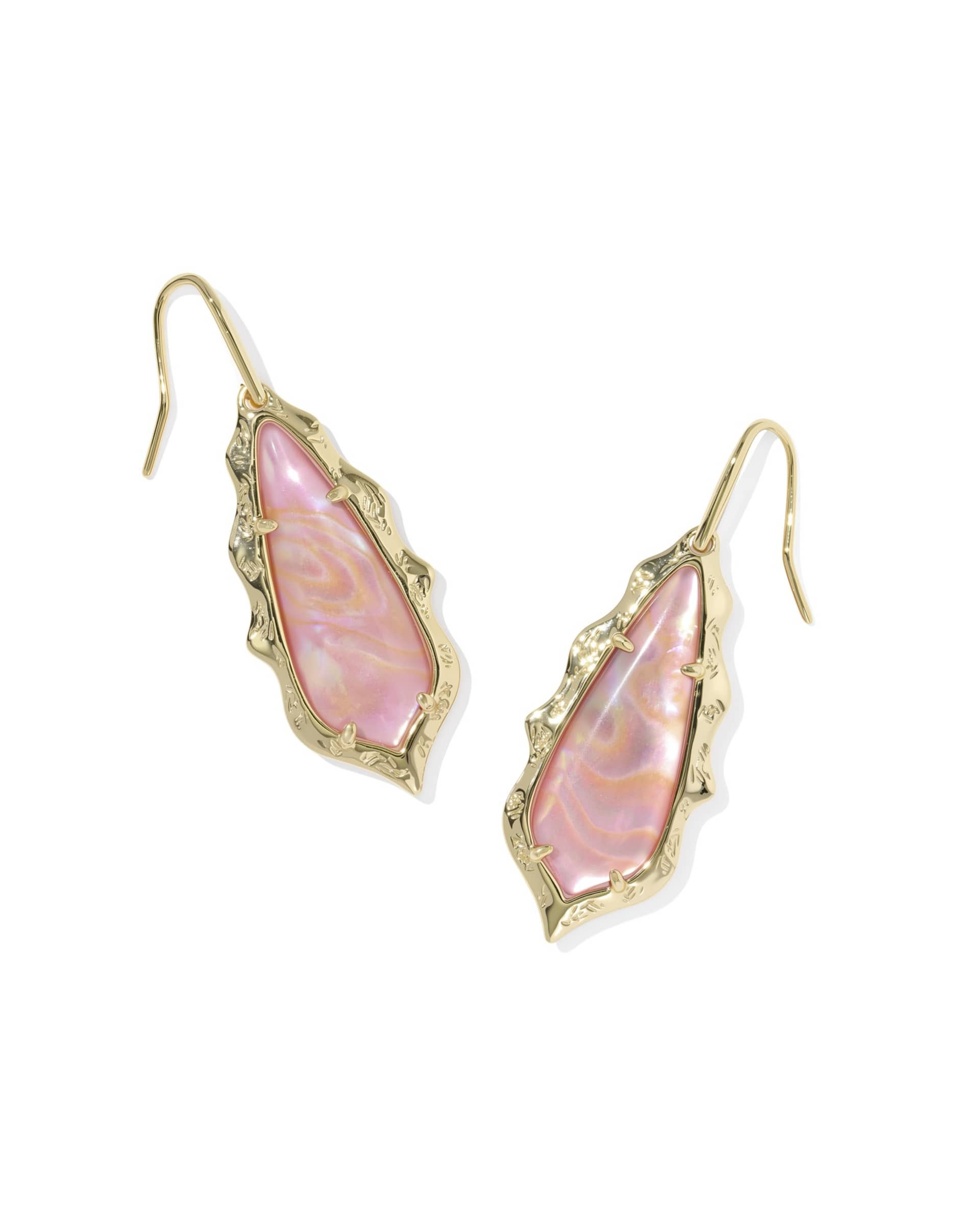 Adriana Scallop Frame Gold Plated Light Pink Iridescent Abalone Drop Earrings by Kendra Scott