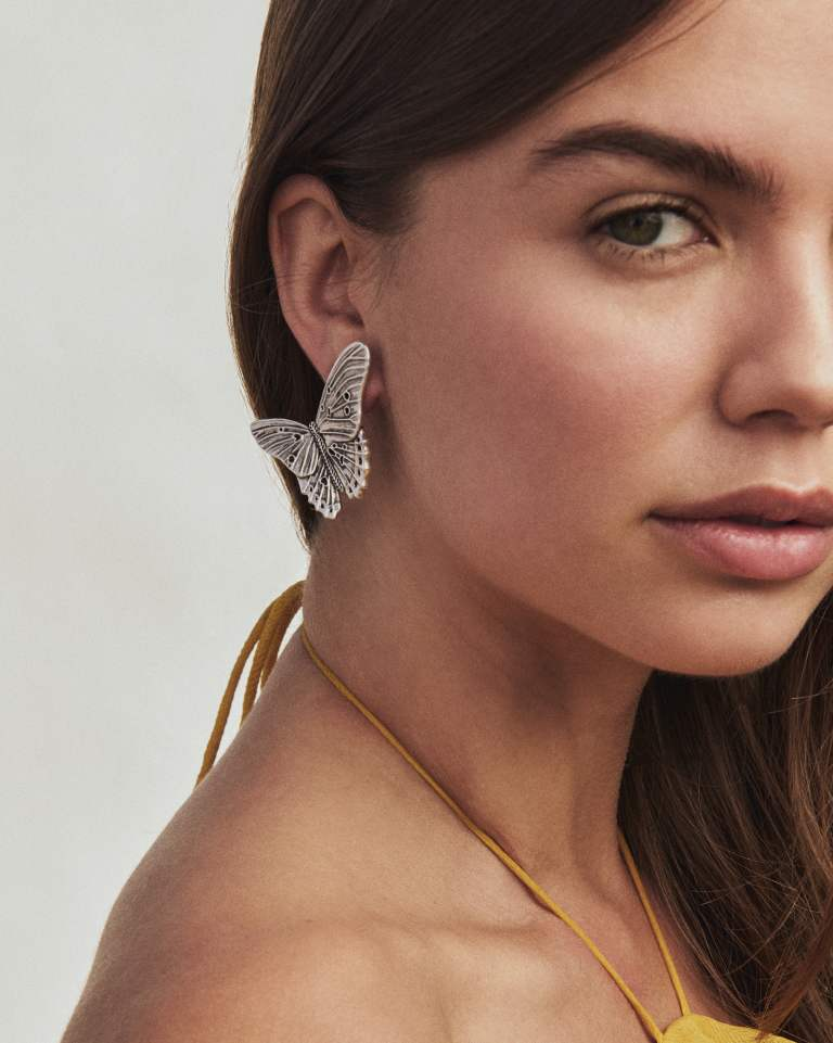 Cailey Butterfly Vintage Silver Statement Stud Earrings by Kendra Scott