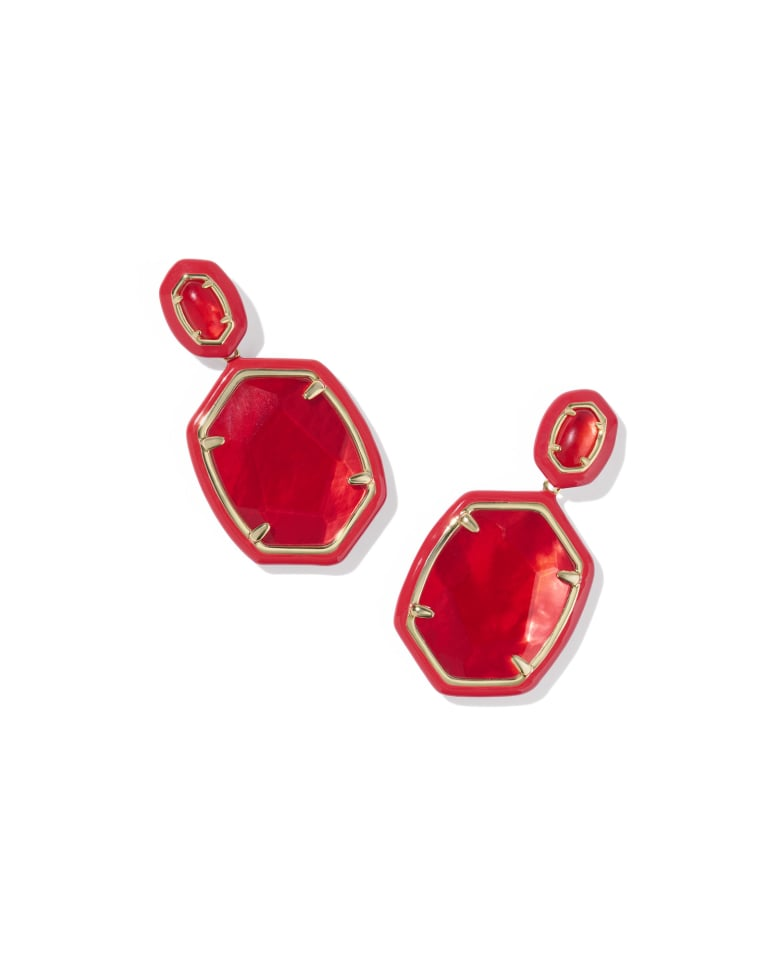 Daphne Gold Plated Red Illusion Enamel Frame Drop Earrings by Kendra Scott