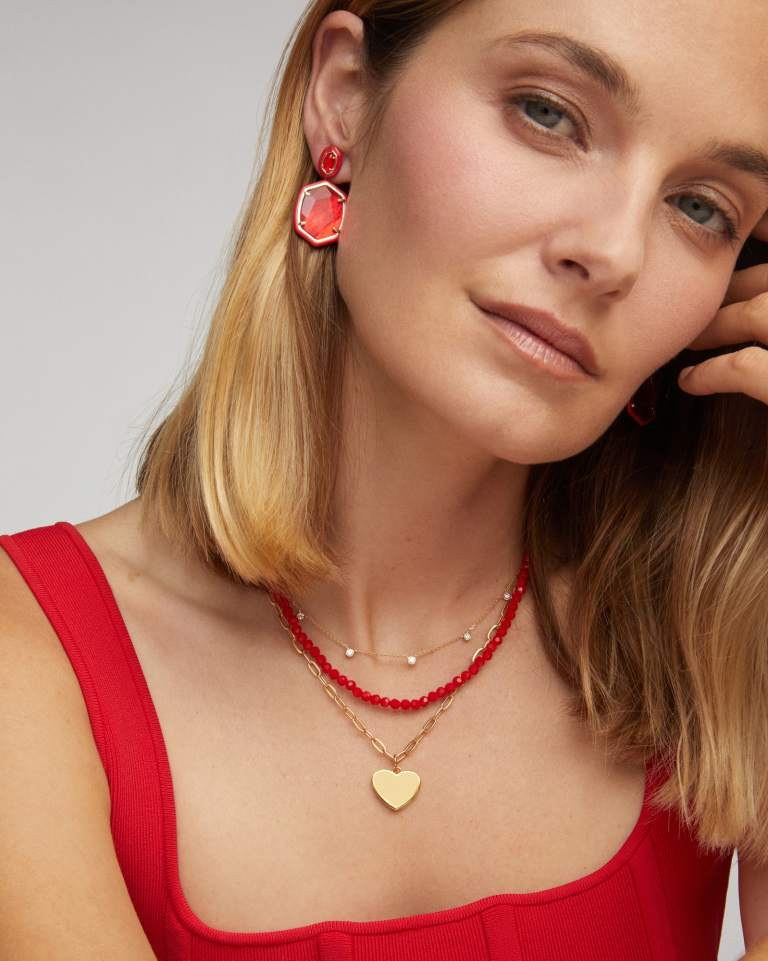 Daphne Gold Plated Red Illusion Enamel Frame Drop Earrings by Kendra Scott