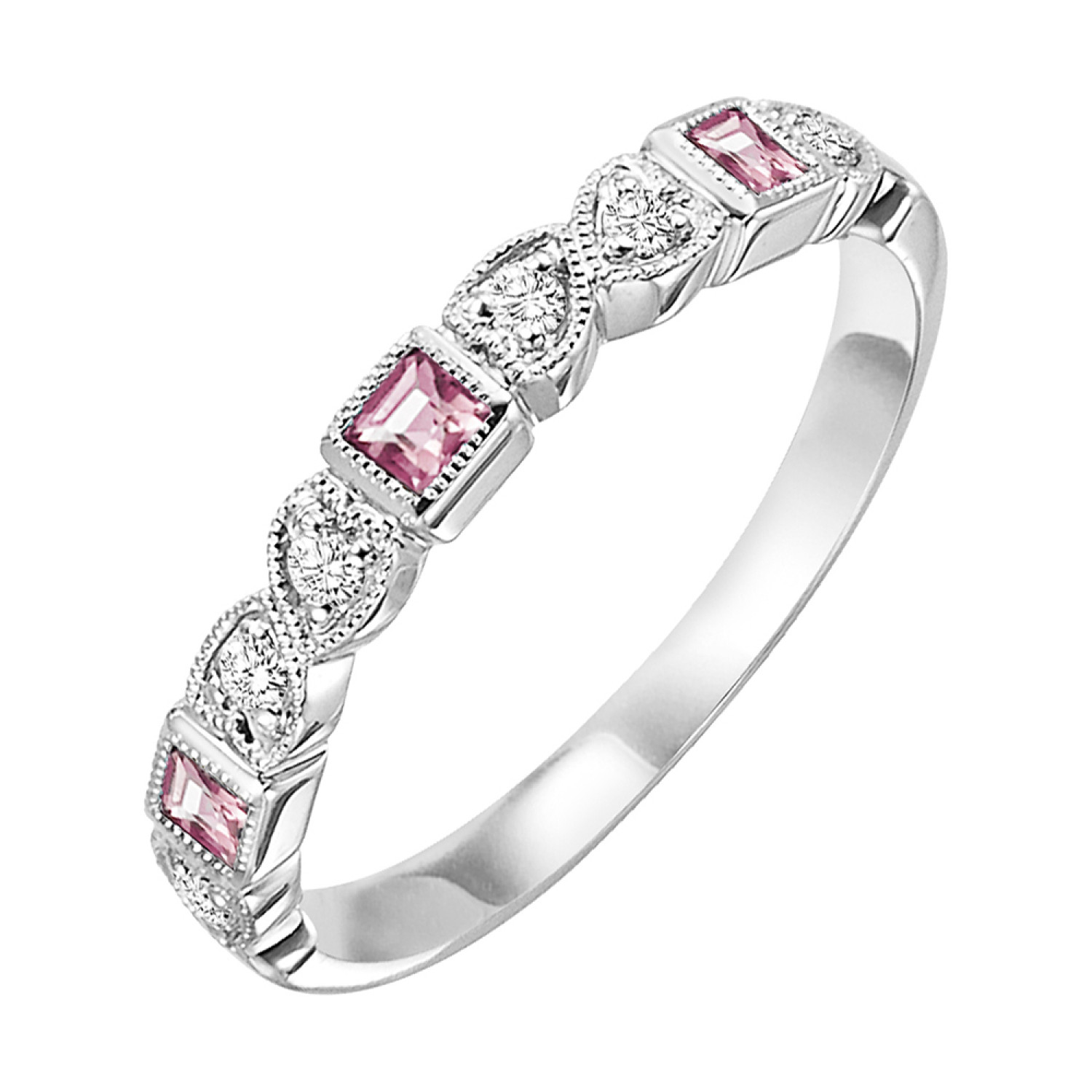 10K White Gold Diamond & Pink Tourmaline Band