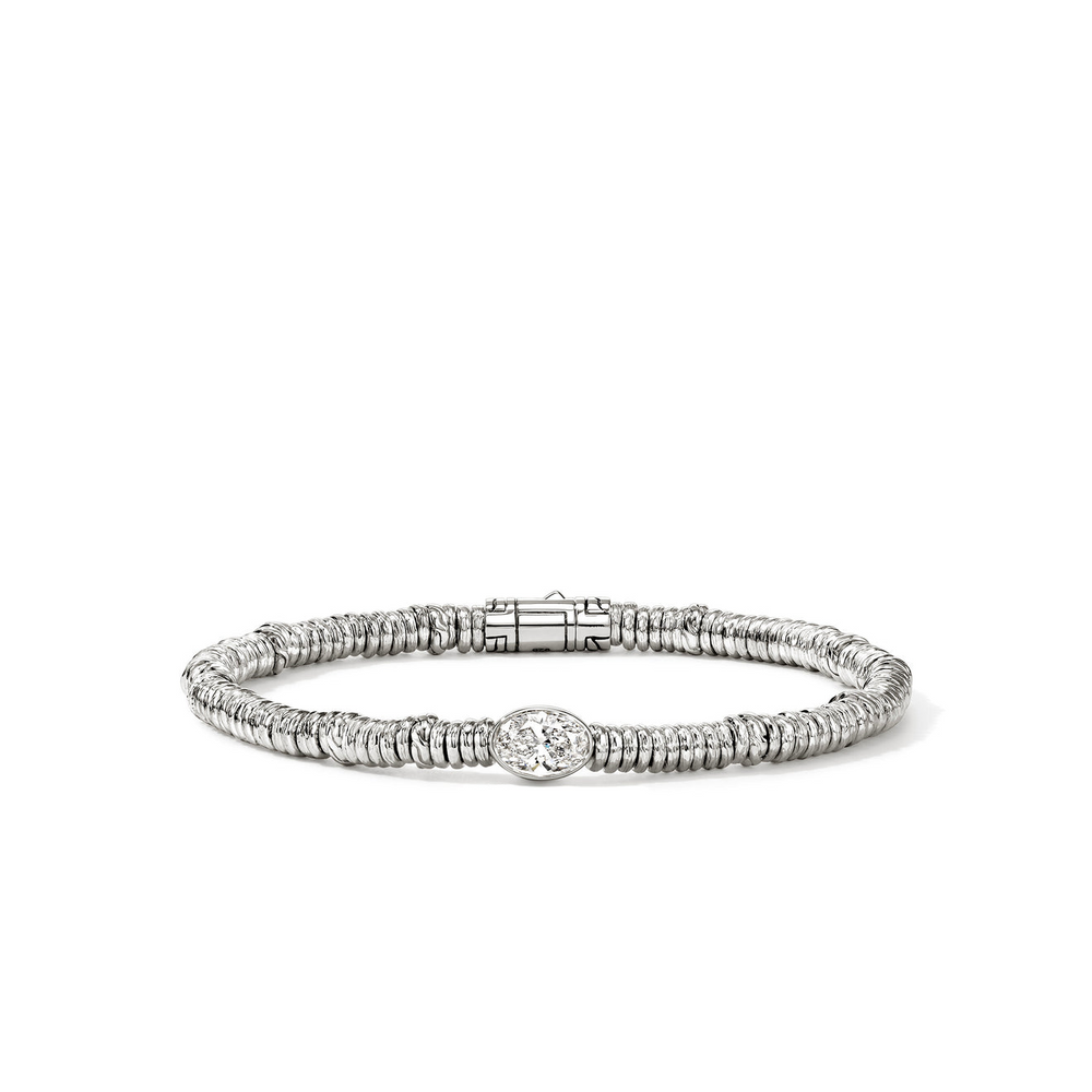 JH Lovestruck Heishi Silver with 1.00ct Oval LAB GROWN Diamond Bracelet Sz M by John Hardy