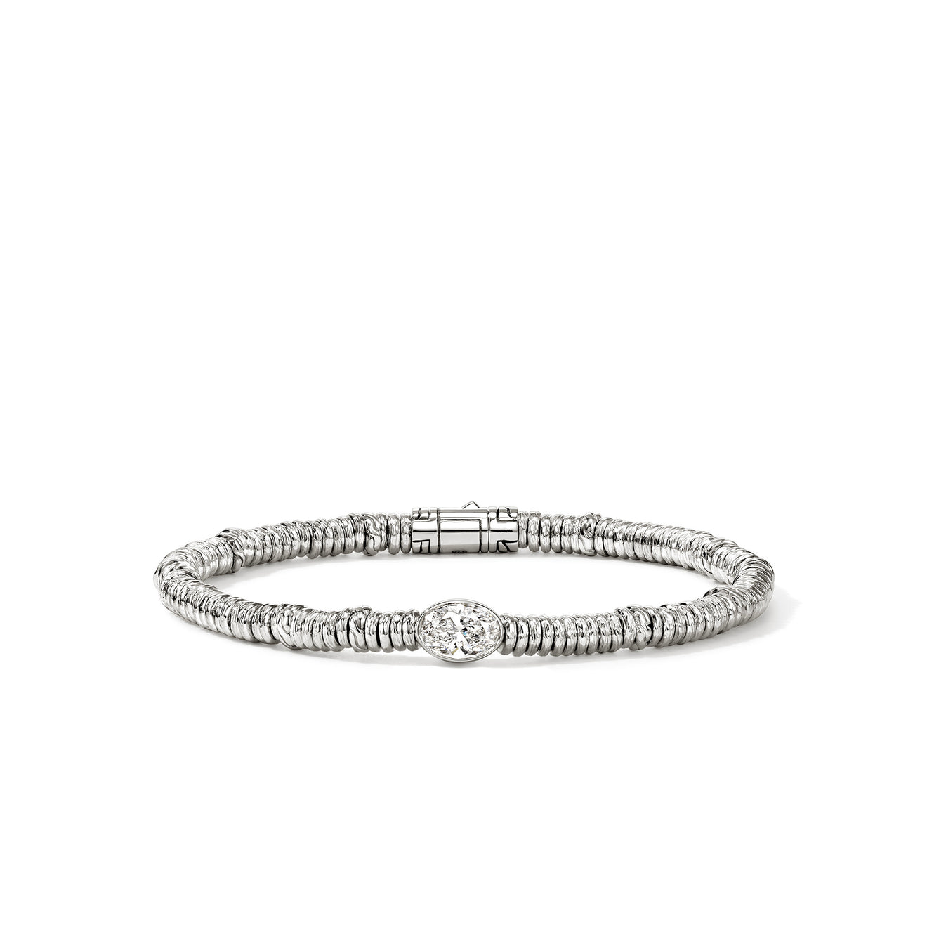 JH Lovestruck Heishi Silver with 1.00ct Oval LAB GROWN Diamond Bracelet Sz M by John Hardy