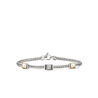 Icon Stud 14K Gold & Silver 0.07cttw Diamond Pave 3 Station Bracelet by John Hardy