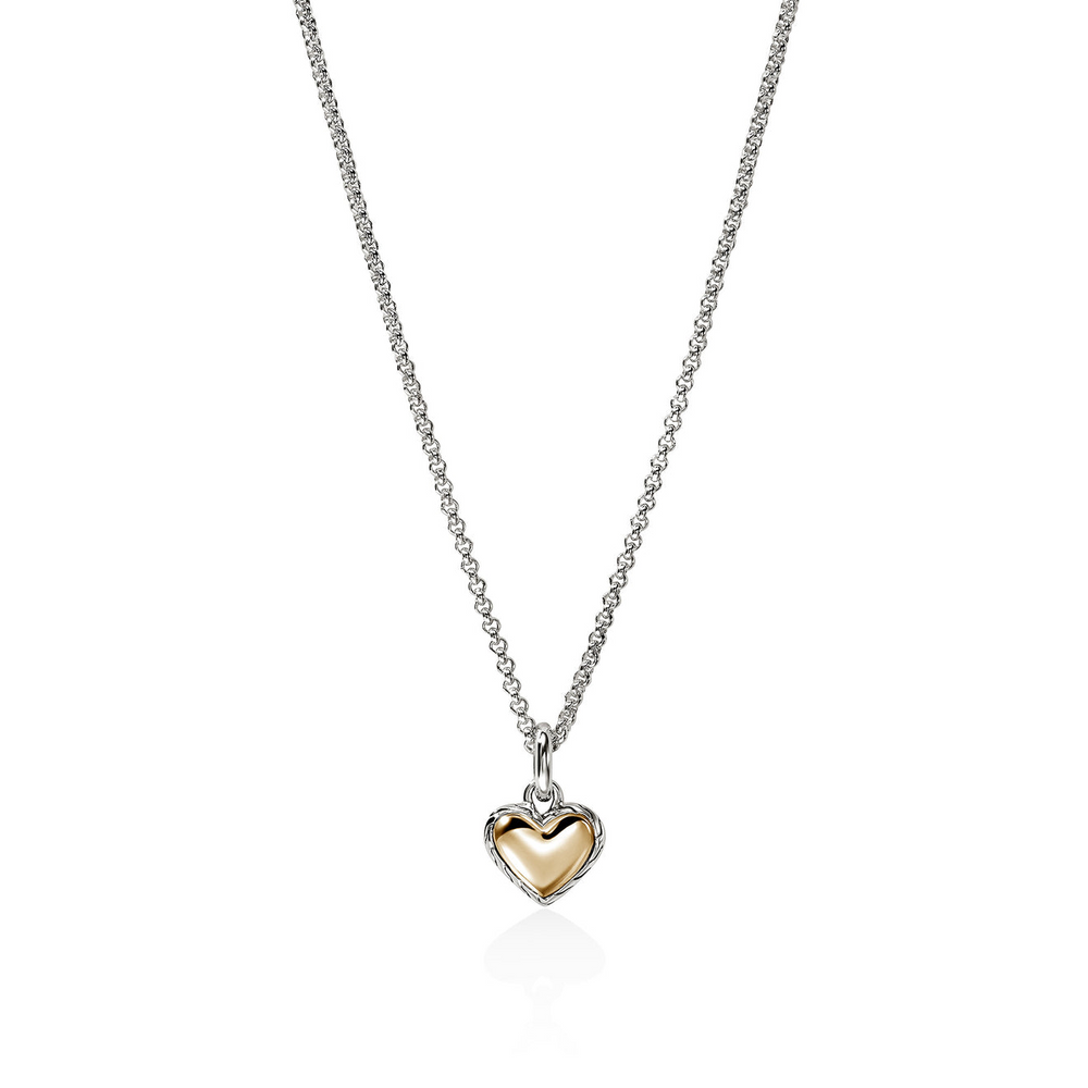JH Essentials Heart 14K Gold & Silver Pendant on Mini Rolo Chain by John Hardy 16-18"