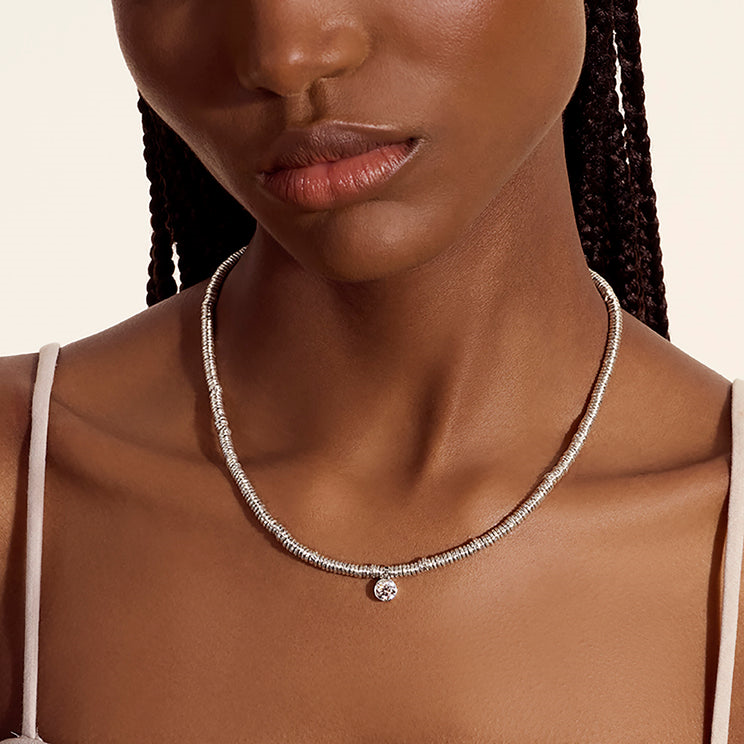 Lovestruck Heishi Silver Necklace with 1.00ct RBC LAB GROWN Diamond 18" by John Hardy