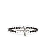 Icon 50 Silver Cross Bracelet with 4mm Treated Black Onyx Beads Sz M by John Hardy
