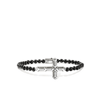 Icon 50 Silver Cross Bracelet with 4mm Treated Black Onyx Beads Sz M by John Hardy