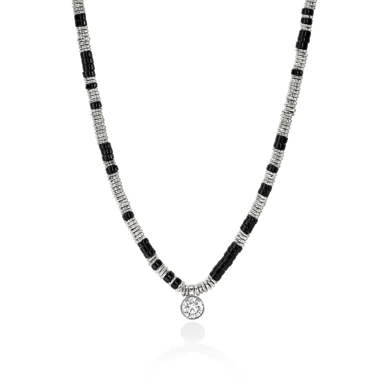 JH Lovestruck Heishi 1.25ct LAB GROWN Diamond with 4mm Treated Black Onyx Beads Necklace
