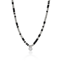JH Lovestruck Heishi 1.25ct LAB GROWN Diamond with 4mm Treated Black Onyx Beads Necklace
