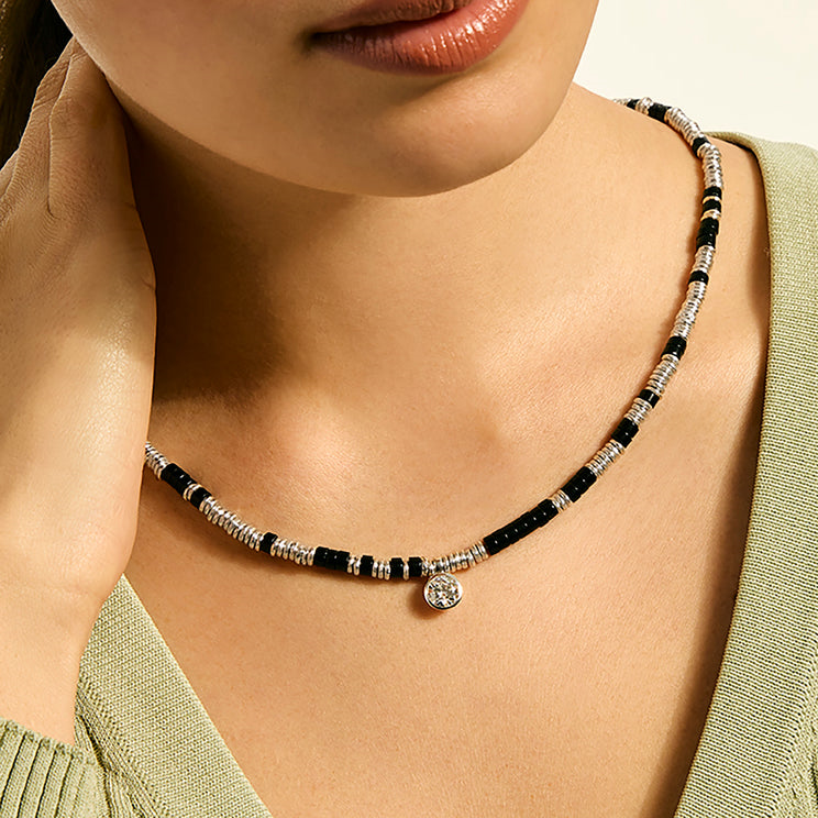 JH Lovestruck Heishi 1.25ct LAB GROWN Diamond with 4mm Treated Black Onyx Beads Necklace