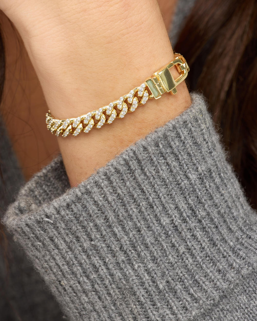 18K Gold Plated Pave Julian Cuban Chain Bracelet 6.5"