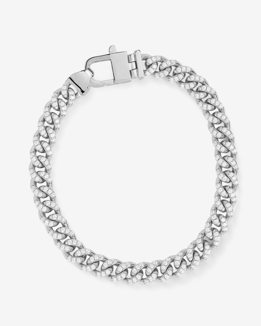 Silver Plated Pave Julian Cuban Chain Bracelet 6.5"