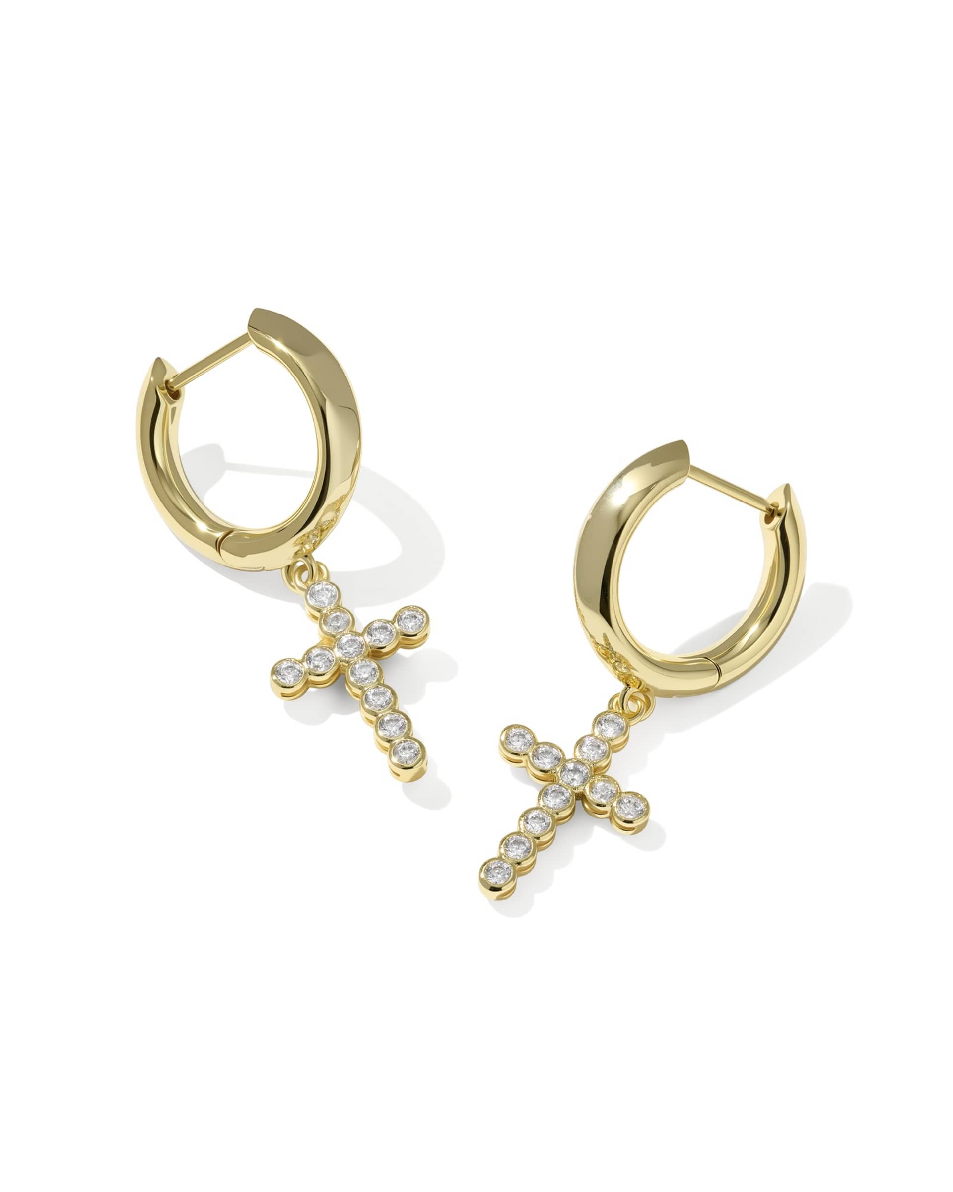 Cross Gold Plated Crystal Huggie Earrings by Kendra Scott