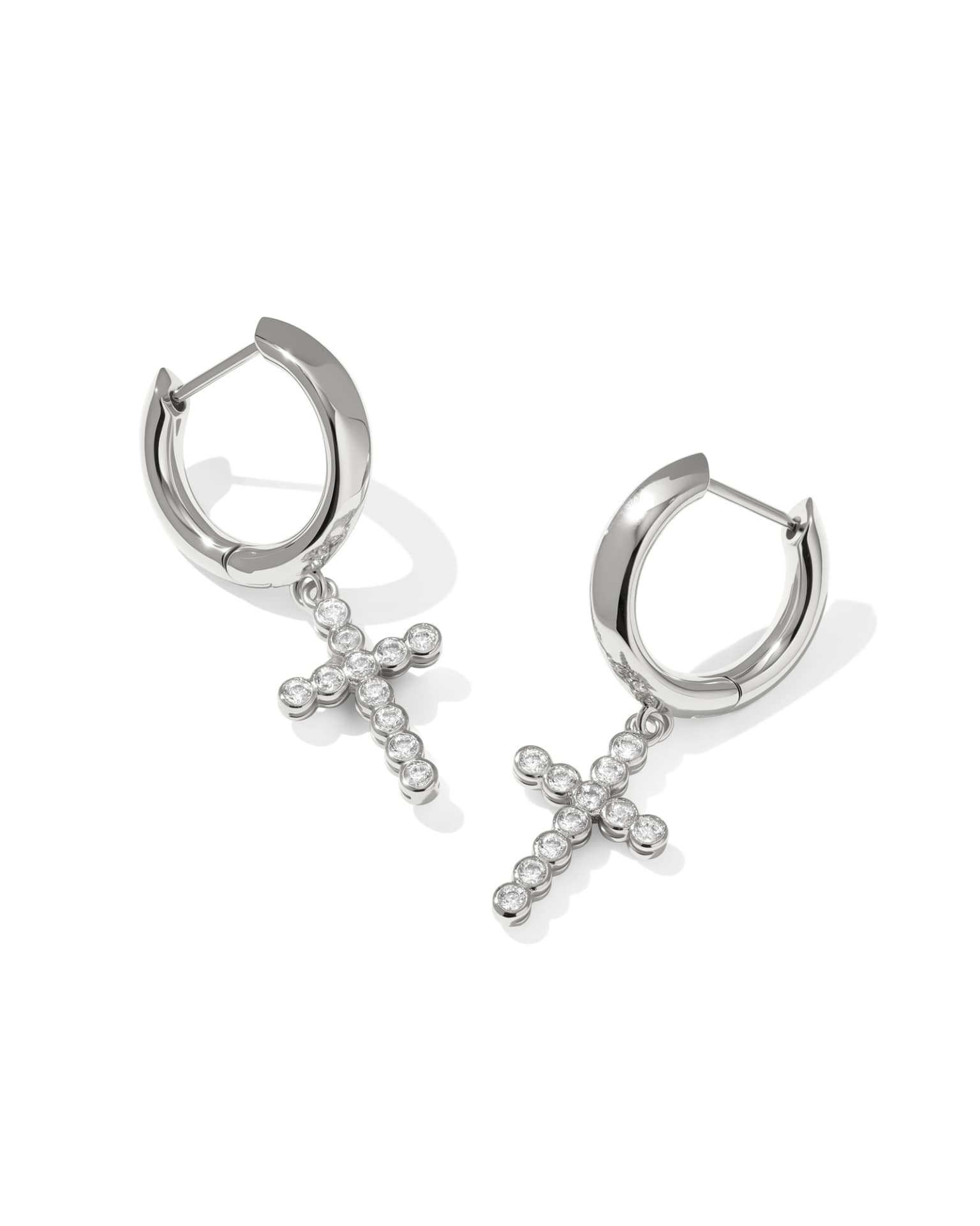 Cross Silver Crystal Huggie Earrings by Kendra Scott