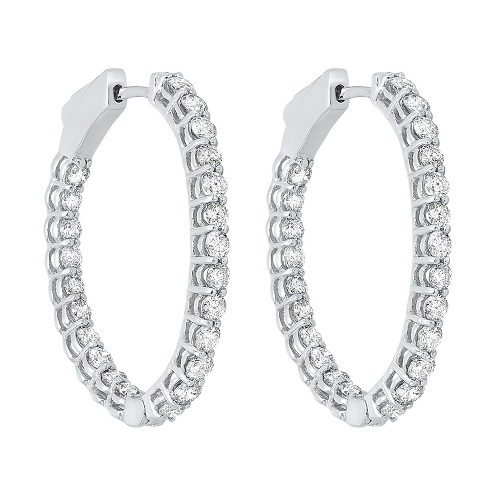 14K White Gold 2.00cttw Diamond Hoop Earrings