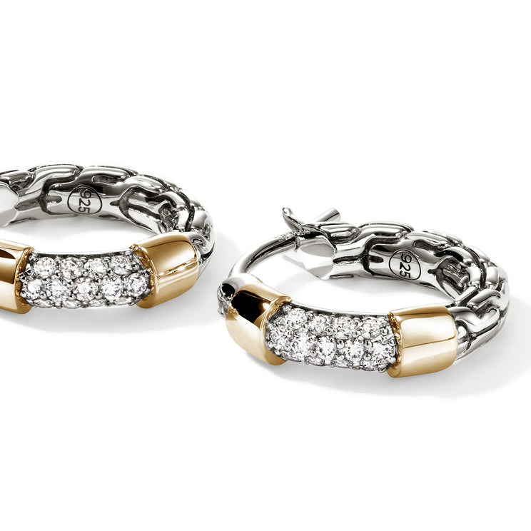 JH Essentials 14K Gold & Silver 0.20cttw Diamond Pave Hoop Earrings by John Hardy