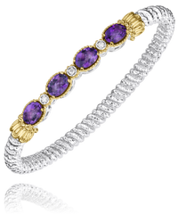 Sterling Silver & 14K Yellow Gold Amethyst & 0.06cttw Diamond 4mm Closed Band Bracelet by Vahan