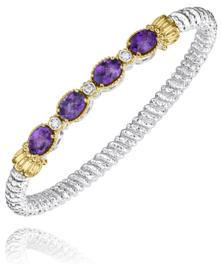 Sterling Silver & 14K Yellow Gold Amethyst & 0.06cttw Diamond 4mm Closed Band Bracelet by Vahan