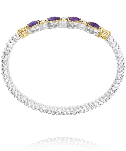 Sterling Silver & 14K Yellow Gold Amethyst & 0.06cttw Diamond 4mm Closed Band Bracelet by Vahan