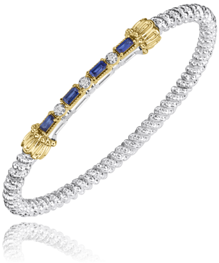 Sterling Silver & 14K Yellow Gold Blue Sapphire & 0.06cttw Diamond Bracelet by Vahan