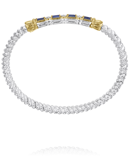 Sterling Silver & 14K Yellow Gold Blue Sapphire & 0.06cttw Diamond Bracelet by Vahan