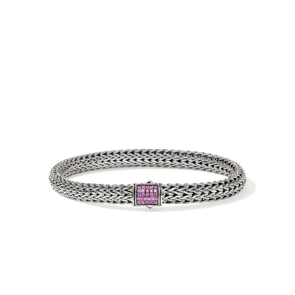 Icon Silver 6.5mm Small Bracelet with Pink Sapphire Sz M by John Hardy