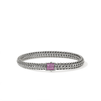Icon Silver 6.5mm Small Bracelet with Pink Sapphire Sz M by John Hardy
