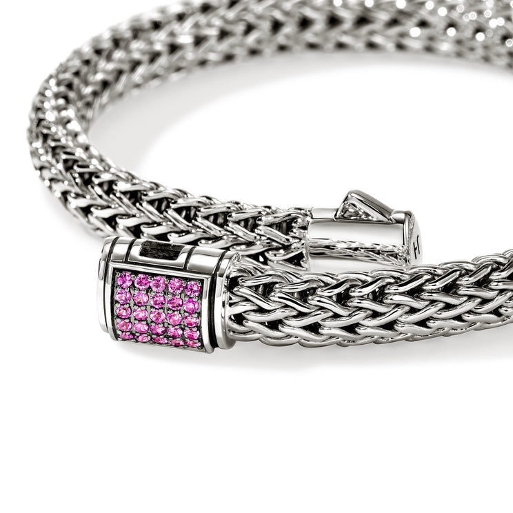 Icon Silver 6.5mm Small Bracelet with Pink Sapphire Sz M by John Hardy