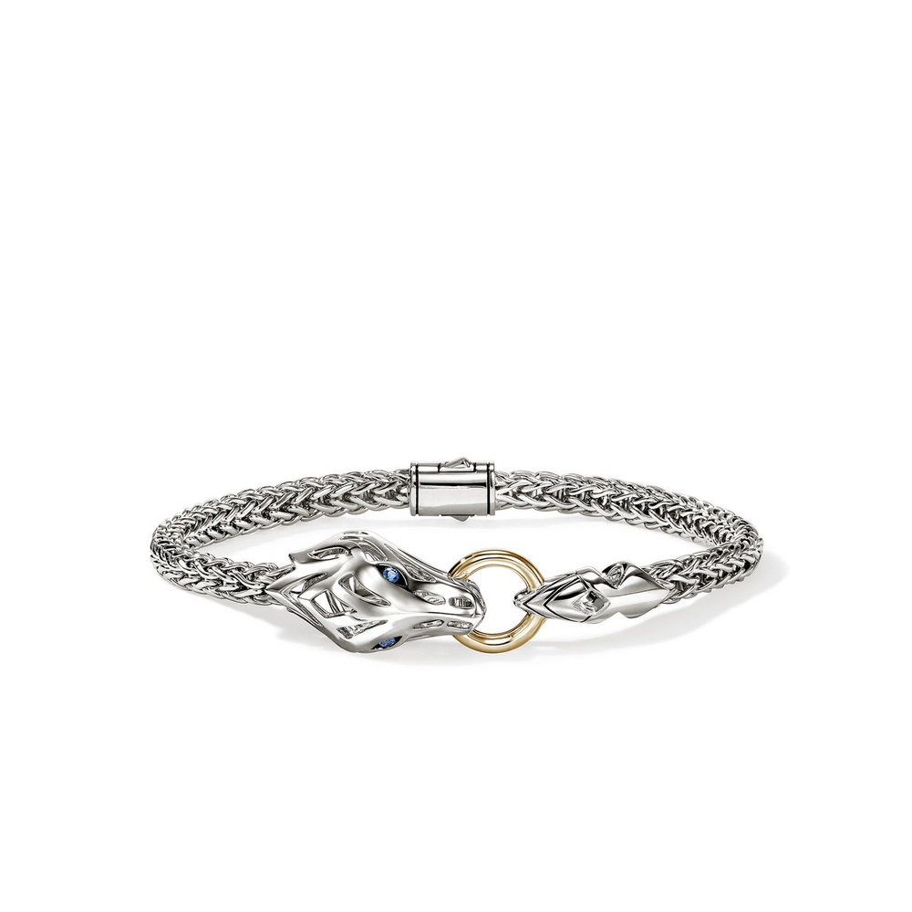 Naga 14K Gold & Silver 4.4mm Chain Bracelet with Blue Sapphire Eyes Sz M by John Hardy