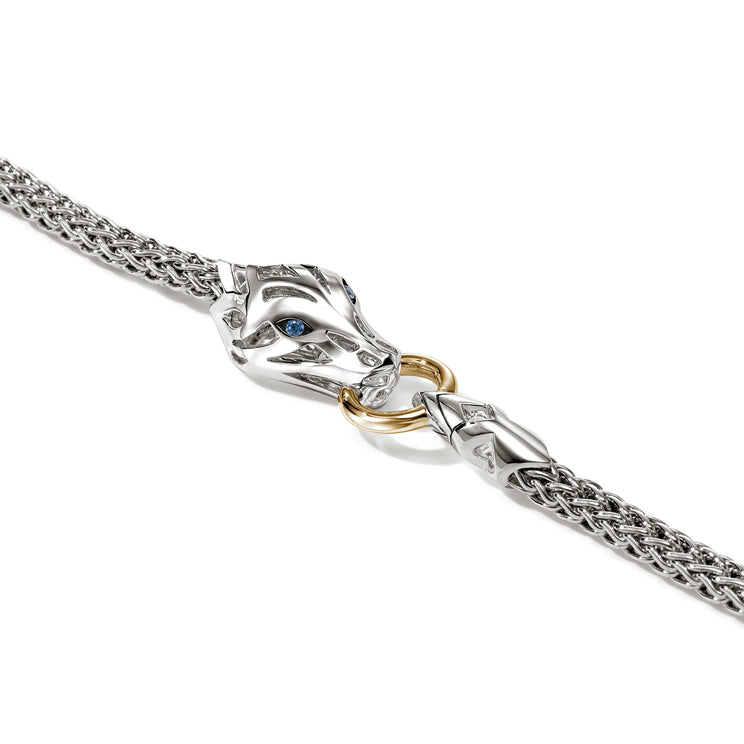 Naga 14K Gold & Silver 4.4mm Chain Bracelet with Blue Sapphire Eyes Sz M by John Hardy