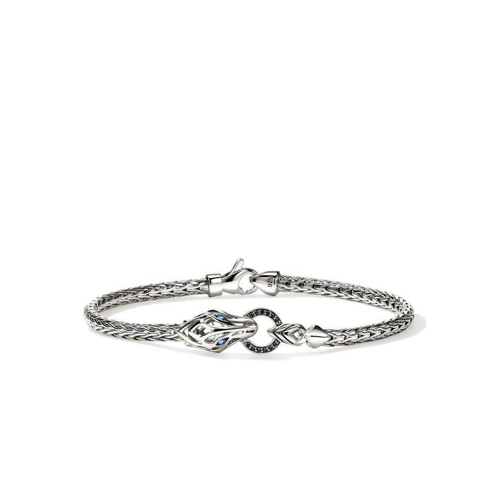 Naga Silver on 3.5mm Slim Chain Bracelet with Treated Black Sapphire Sz M by John Hardy