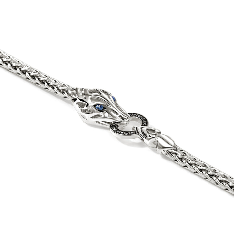 Naga Silver on 3.5mm Slim Chain Bracelet with Treated Black Sapphire Sz M by John Hardy
