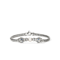 Naga Silver 3.5mm Slim Chain Station Bracelet with 6-6.5mm Cultured Fresh Water Pearl Sz M by John Hardy
