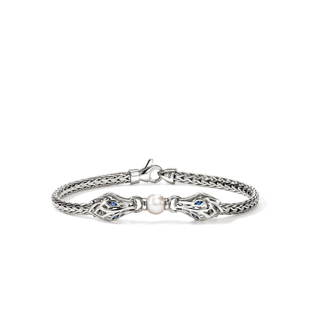 Naga Silver 3.5mm Slim Chain Station Bracelet with 6-6.5mm Cultured Fresh Water Pearl Sz M by John Hardy